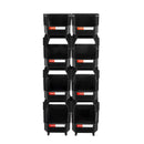 VEVOR sakraujamas plastmasas uzglabāšanas kastes 276 x 140 x 130 mm, konteineri skapim, garāžai, sīkām detaļām, biroja piederumiem un citiem aksesuāriem, 8 gab., melnas