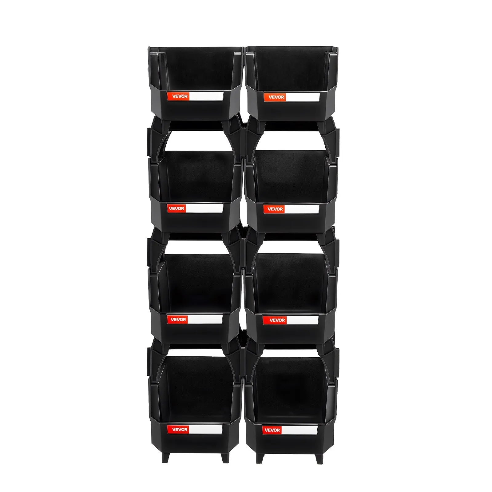 VEVOR sakraujamas plastmasas uzglabāšanas kastes 276 x 140 x 130 mm, konteineri skapim, garāžai, sīkām detaļām, biroja piederumiem un citiem aksesuāriem, 8 gab., melnas