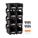 VEVOR sakraujamas plastmasas uzglabāšanas kastes 276 x 140 x 130 mm, konteineri skapim, garāžai, sīkām detaļām, biroja piederumiem un citiem aksesuāriem, 8 gab., melnas