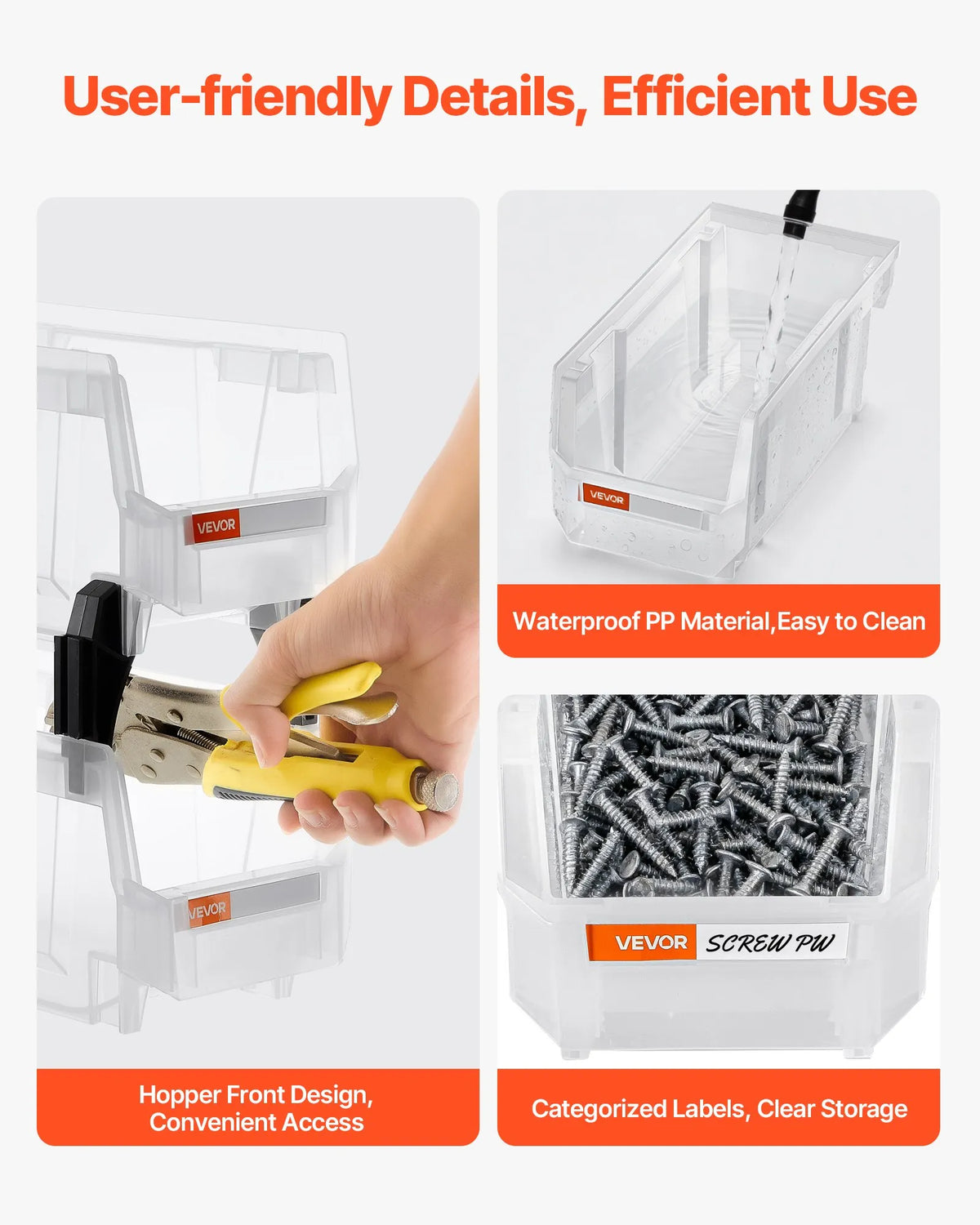 VEVOR sakraujamas plastmasas uzglabāšanas kastes 276 x 140 x 130 mm, konteineri skapim, garāžai, sīkām detaļām, biroja piederumiem un citiem aksesuāriem, 8 gab., caurspīdīgas