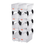 VEVOR sakraujamas plastmasas uzglabāšanas kastes 276 x 140 x 130 mm, konteineri skapim, garāžai, sīkām detaļām, biroja piederumiem un citiem aksesuāriem, 8 gab., caurspīdīgas