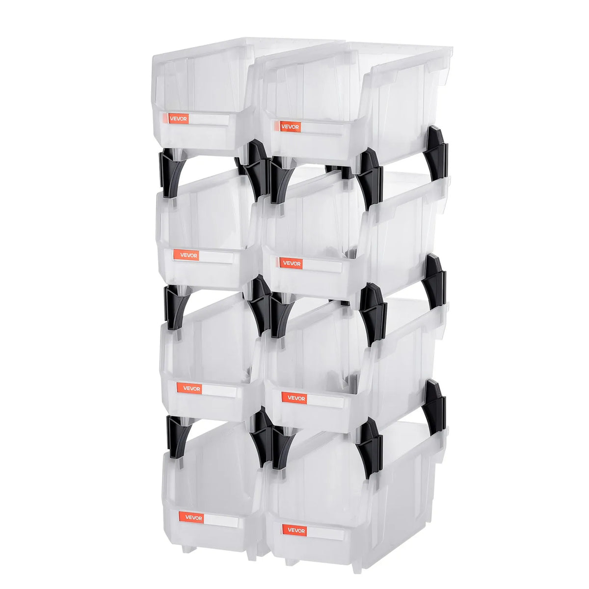 VEVOR sakraujamas plastmasas uzglabāšanas kastes 276 x 140 x 130 mm, konteineri skapim, garāžai, sīkām detaļām, biroja piederumiem un citiem aksesuāriem, 8 gab., caurspīdīgas