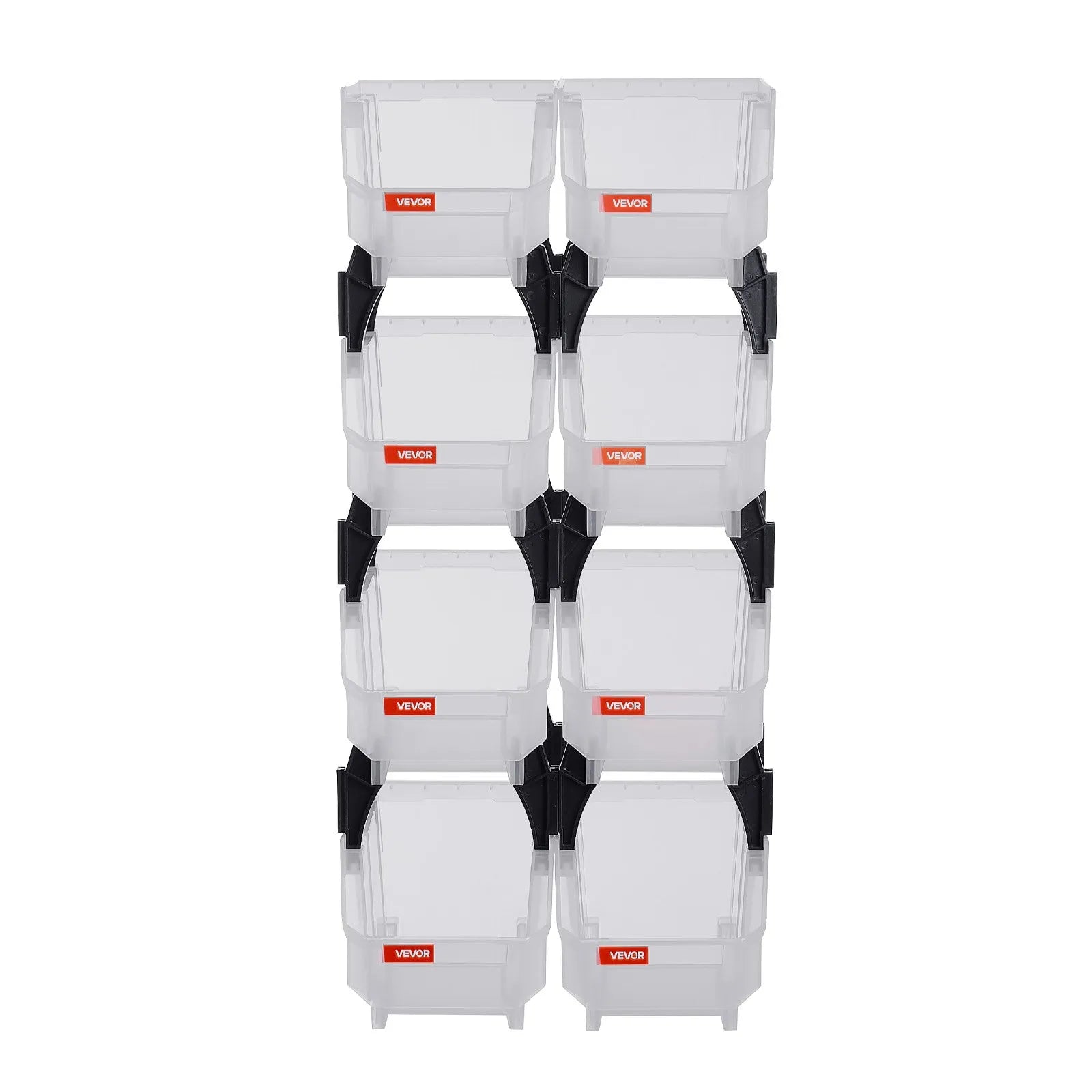 VEVOR sakraujamas plastmasas uzglabāšanas kastes 276 x 140 x 130 mm, konteineri skapim, garāžai, sīkām detaļām, biroja piederumiem un citiem aksesuāriem, 8 gab., caurspīdīgas
