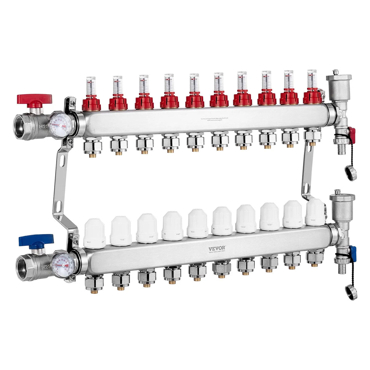 VEVOR 10 zaru starojuma apkures kolektors, 1,27 cm PEX cauruļu grīdas apkures kolektora komplekts
