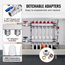 VEVOR 6 zaru starojuma apkures kolektors, 12,7 mm PEX cauruļu kolektors no nerūsējošā tērauda hidrauliskajai grīdas apkurei, PEX kolektora komplekts ar 12,7 mm adapteriem