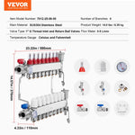 VEVOR 8 zaru starojuma apkures kolektors, 12,7 mm PEX cauruļu kolektors no nerūsējošā tērauda hidrauliskajai grīdas apkurei, PEX kolektora komplekts ar 12,7 mm adapteriem
