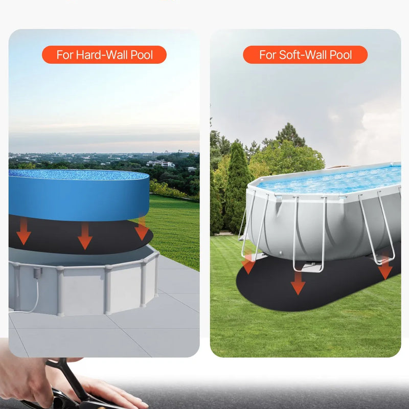 VEVOR baseina ieliktņa paliktnis ovālam virszemes baseinam 5,5 × 10 m, īpaši biezs baseina paklājs, aizsardzība pret caurduršanu, pārstrādāta ģeotekstila materiāla pamatne, pagarina ieliktņa kalpošanas laiku