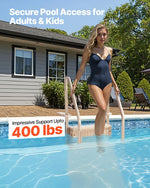 VEVOR baseina kāpnes ar 4 pakāpieniem un dubultām margām, smagas slodzes neslīdoši pakāpieni, maksimālā slodze 181 kg, piemērotas 122–137 cm iebūvētiem un virszemes baseiniem ar jebkura veida segumu, taupe krāsa