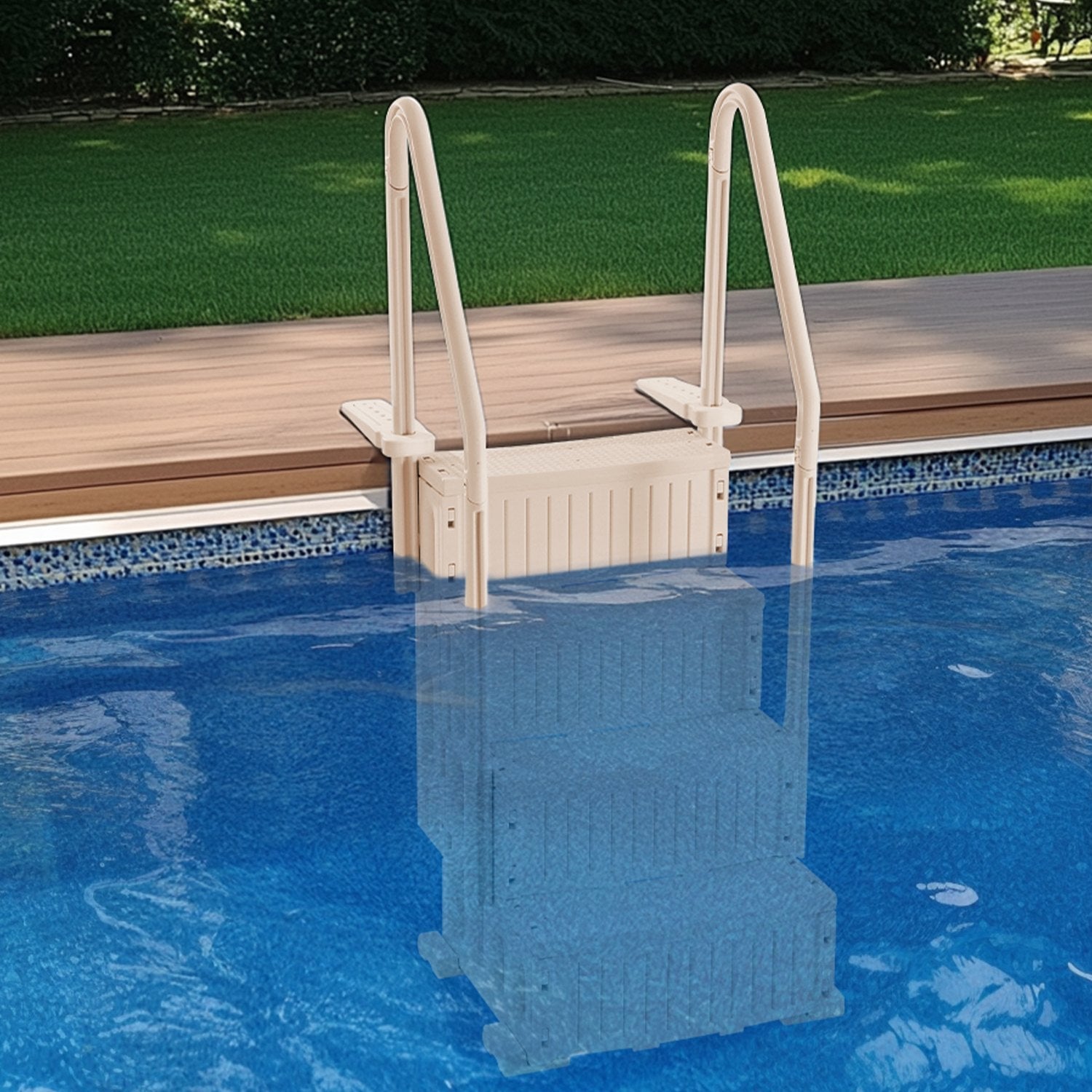 VEVOR baseina kāpnes ar 4 pakāpieniem un dubultām margām, smagas slodzes neslīdoši pakāpieni, maksimālā slodze 181 kg, piemērotas 122–137 cm iebūvētiem un virszemes baseiniem ar jebkura veida segumu, taupe krāsa