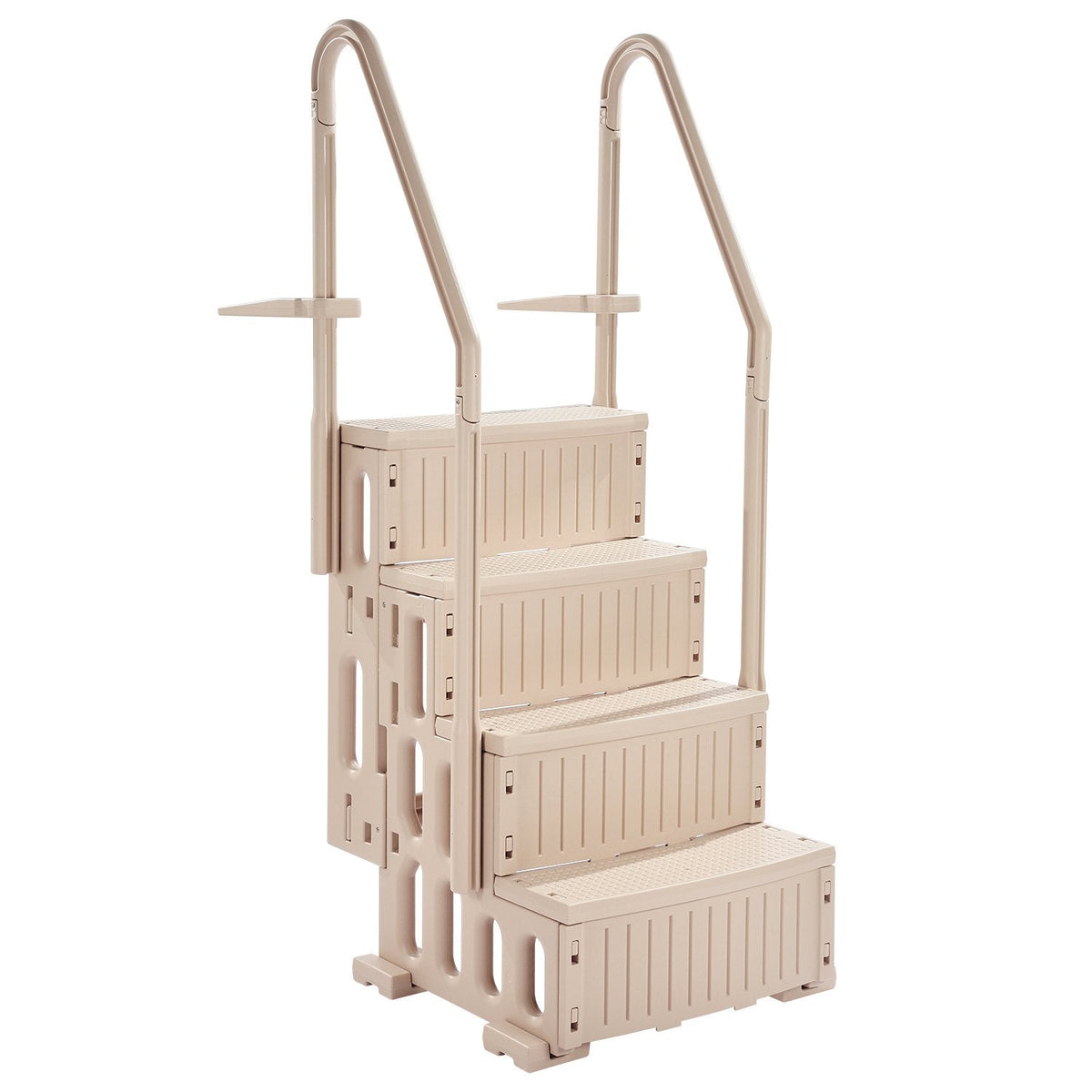 VEVOR baseina kāpnes ar 4 pakāpieniem un dubultām margām, smagas slodzes neslīdoši pakāpieni, maksimālā slodze 181 kg, piemērotas 122–137 cm iebūvētiem un virszemes baseiniem ar jebkura veida segumu, taupe krāsa
