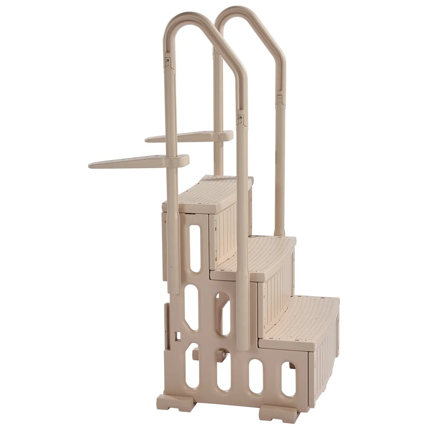 VEVOR baseina kāpnes ar 3 pakāpieniem un dubultām margām, pastiprināti neslīdoši pakāpieni, maksimālā slodze 181 kg, piemērotas 91–122 cm dziļiem iebūvētiem un virszemes baseiniem ar jebkura veida klāja segumu, taupe krāsa