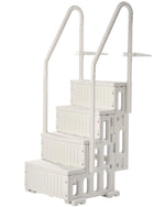 VEVOR baseina kāpnes ar 4 pakāpieniem un dubultām margām, pastiprināti neslīdoši pakāpieni, maksimālā slodze 181,4 kg, piemērotas 122–137 cm dziļiem iebūvētiem un virszemes baseiniem ar jebkura veida klāja segumu, pienbalta krāsa