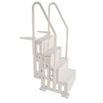 VEVOR baseina kāpnes ar 4 pakāpieniem un dubultām margām, pastiprināti neslīdoši pakāpieni, maksimālā slodze 181,4 kg, piemērotas 122–137 cm dziļiem iebūvētiem un virszemes baseiniem ar jebkura veida klāja segumu, pienbalta krāsa