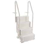 VEVOR baseina kāpnes ar 4 pakāpieniem un dubultām margām, pastiprināti neslīdoši pakāpieni, maksimālā slodze 181,4 kg, piemērotas 122–137 cm dziļiem iebūvētiem un virszemes baseiniem ar jebkura veida klāja segumu, pienbalta krāsa