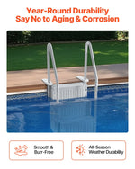 VEVOR baseina kāpnes ar 4 pakāpieniem un dubultām margām, pastiprināti neslīdoši pakāpieni, maksimālā slodze 181 kg, piemērotas 122–137 cm dziļiem iebūvētiem un virszemes baseiniem ar jebkura veida klāja segumu, pelēkā krāsā