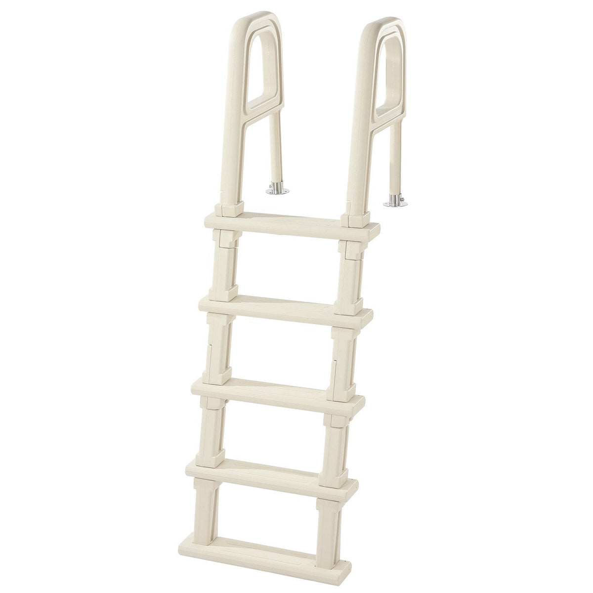 VEVOR baseina kāpnes ar 75° slīpumu, 5 pakāpieni un dubultas margas, pastiprināti neslīdoši pakāpieni, maksimālā slodze 136 kg, piemērotas 122–137 cm dziļiem iebūvētiem un virszemes baseiniem ar jebkura veida klāja segumu lietošanai iekštelpās un ārā