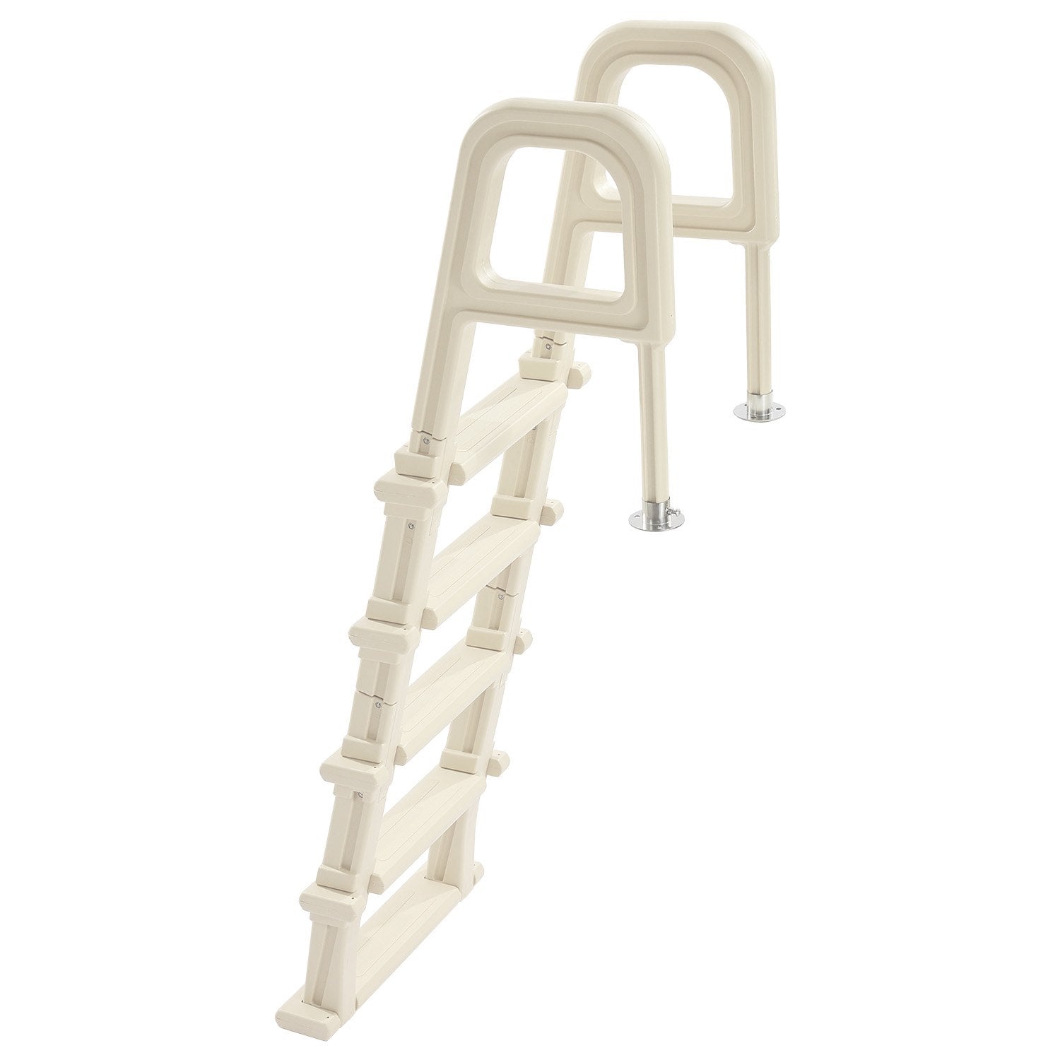 VEVOR baseina kāpnes ar 75° slīpumu, 5 pakāpieni un dubultas margas, pastiprināti neslīdoši pakāpieni, maksimālā slodze 136 kg, piemērotas 122–137 cm dziļiem iebūvētiem un virszemes baseiniem ar jebkura veida klāja segumu lietošanai iekštelpās un ārā