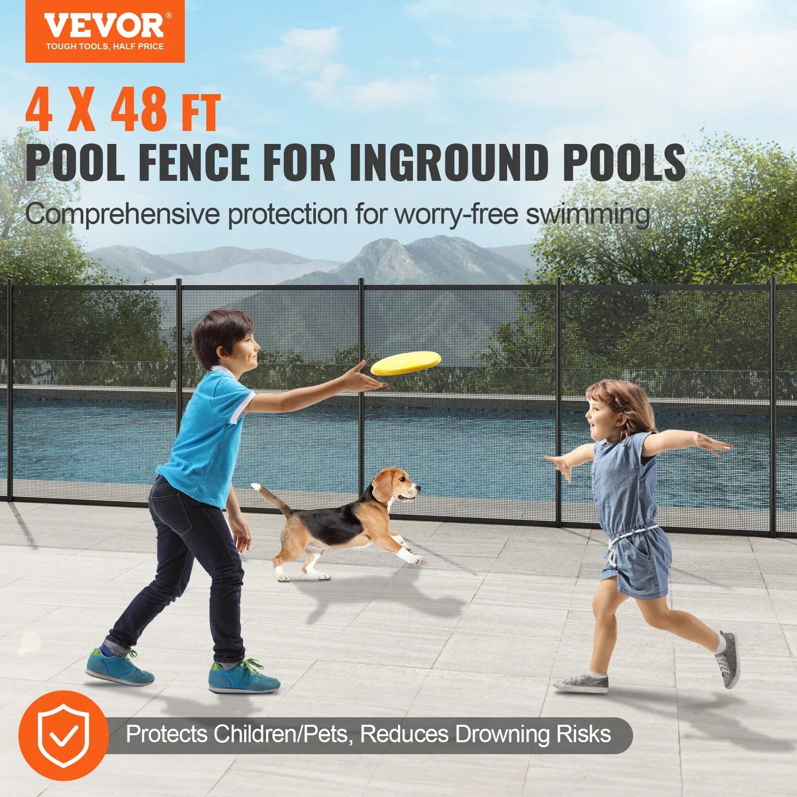 VEVOR noņemams baseina drošības žogs 1,2 × 14,6 m, āra aizsargžogs iebūvētiem baseiniem