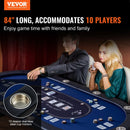 VEVOR salokāms pokera galds 10 spēlētājiem, 2133,6 mm ovāls kazino tipa galds Blackjack un Texas Hold’em ar polsterētām malām un nerūsējošā tērauda glāžu turētājiem, pārnēsājams kāršu spēļu galds
