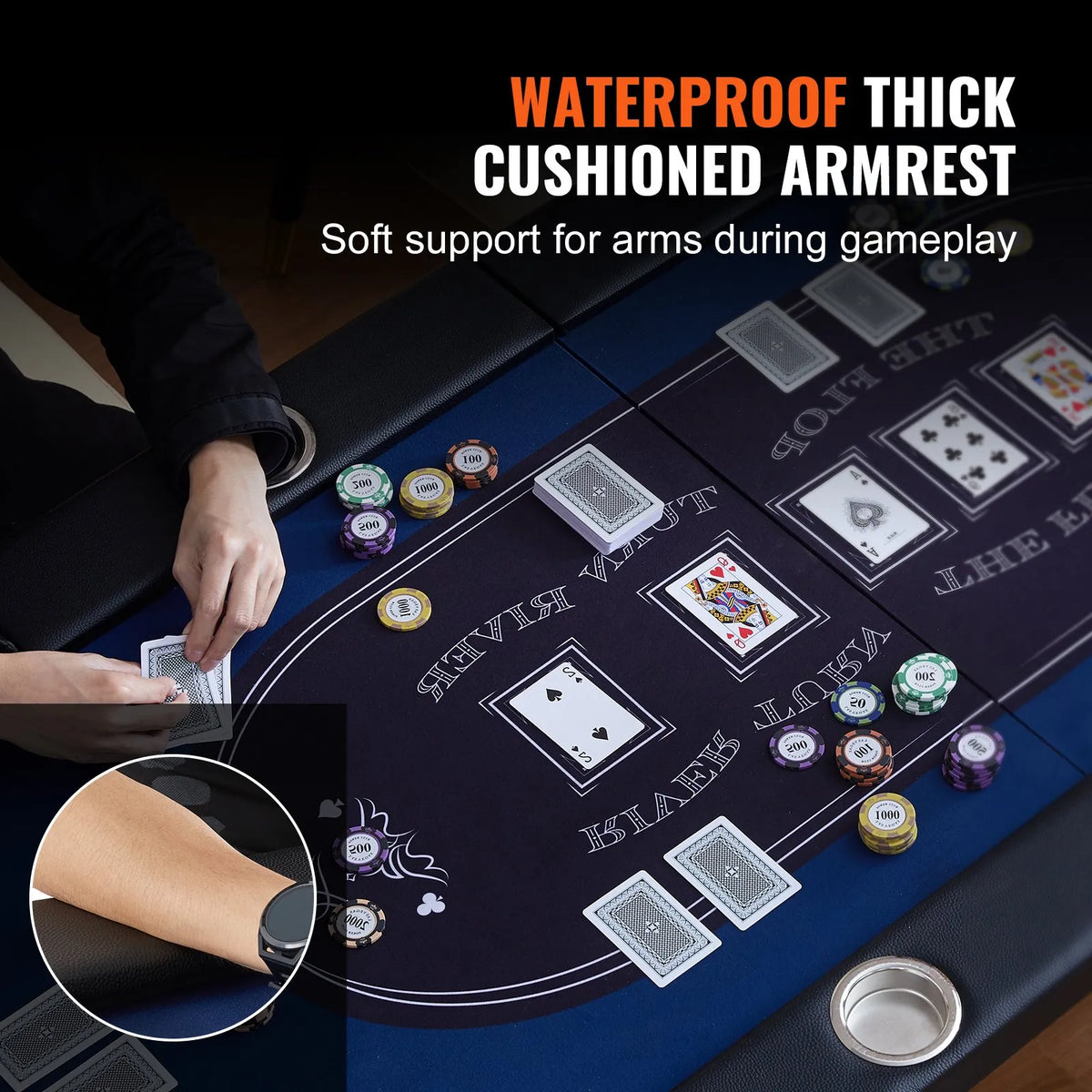 VEVOR salokāms pokera galds 10 spēlētājiem, 2133,6 mm ovāls kazino tipa galds Blackjack un Texas Hold’em ar polsterētām malām un nerūsējošā tērauda glāžu turētājiem, pārnēsājams kāršu spēļu galds