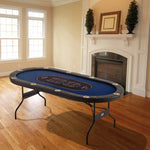 VEVOR salokāms pokera galds 10 spēlētājiem, 2133,6 mm ovāls kazino tipa galds Blackjack un Texas Hold’em ar polsterētām malām un nerūsējošā tērauda glāžu turētājiem, pārnēsājams kāršu spēļu galds