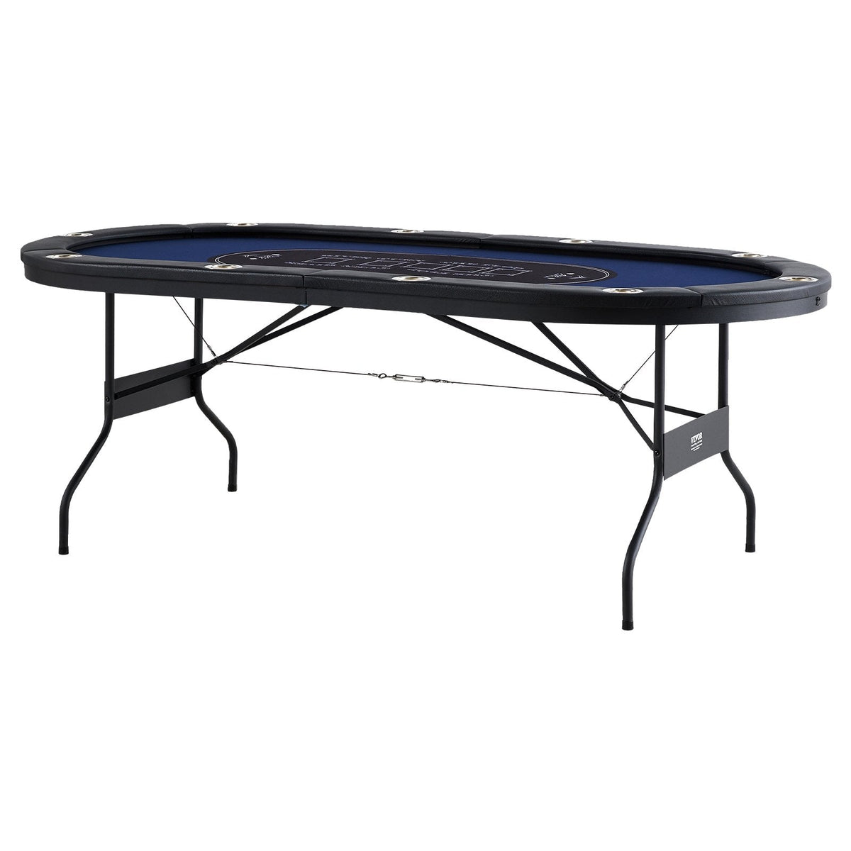 VEVOR salokāms pokera galds 10 spēlētājiem, 2133,6 mm ovāls kazino tipa galds Blackjack un Texas Hold’em ar polsterētām malām un nerūsējošā tērauda glāžu turētājiem, pārnēsājams kāršu spēļu galds