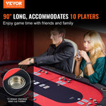 VEVOR salokāms pokera galds 10 spēlētājiem, 2286 mm ovāls kazino tipa galds Blackjack un Texas Hold’em ar polsterētām malām un nerūsējošā tērauda glāžu turētājiem, pārnēsājams kāršu spēļu galds