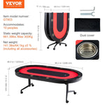 VEVOR salokāms pokera galds 10 spēlētājiem, 2286 mm ovāls kazino tipa galds Blackjack un Texas Hold’em ar polsterētām malām un nerūsējošā tērauda glāžu turētājiem, pārnēsājams kāršu spēļu galds
