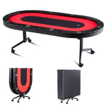 VEVOR salokāms pokera galds 10 spēlētājiem, 2286 mm ovāls kazino tipa galds Blackjack un Texas Hold’em ar polsterētām malām un nerūsējošā tērauda glāžu turētājiem, pārnēsājams kāršu spēļu galds