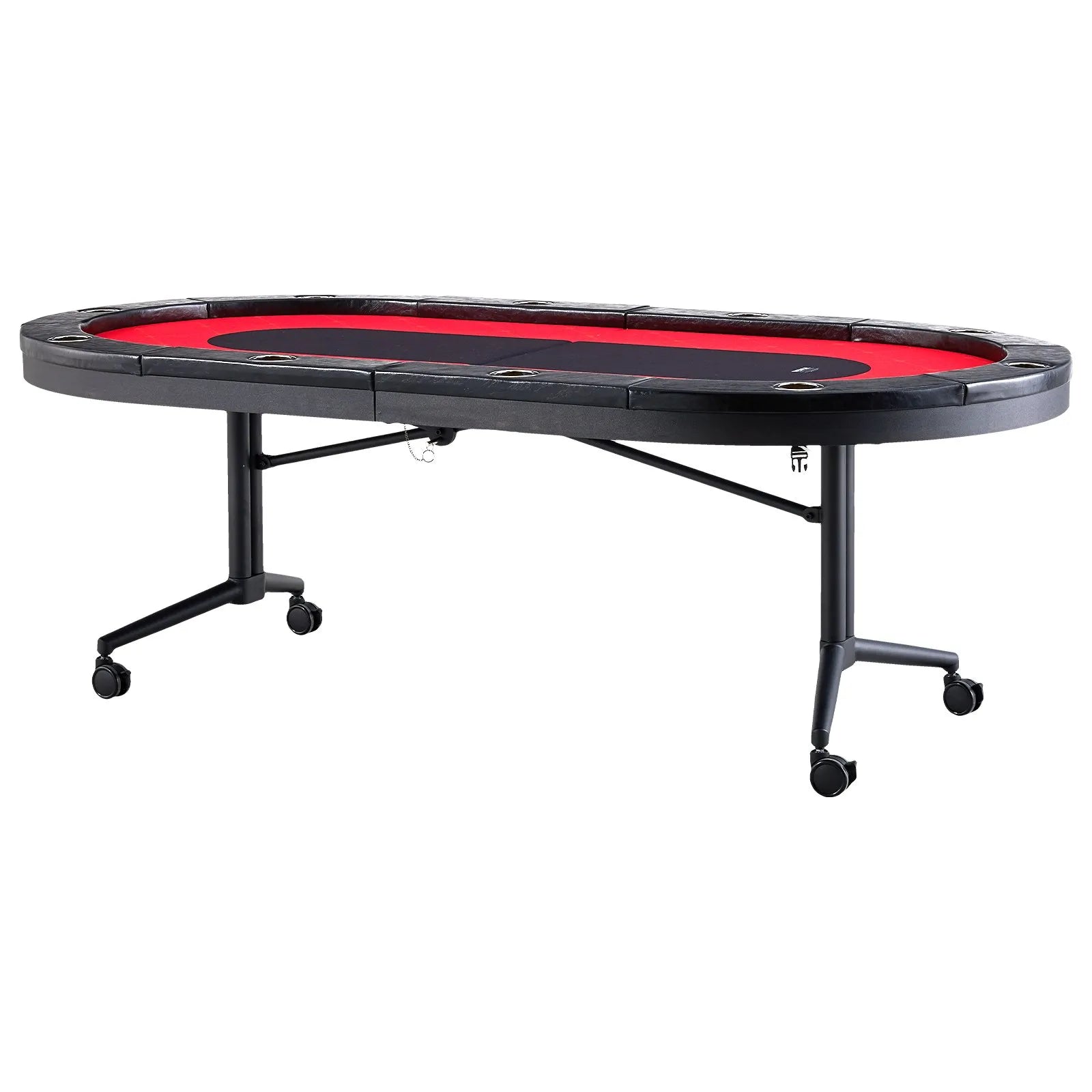 VEVOR salokāms pokera galds 10 spēlētājiem, 2286 mm ovāls kazino tipa galds Blackjack un Texas Hold’em ar polsterētām malām un nerūsējošā tērauda glāžu turētājiem, pārnēsājams kāršu spēļu galds