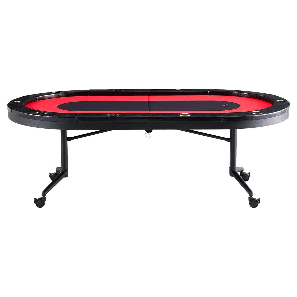 VEVOR salokāms pokera galds 10 spēlētājiem, 2286 mm ovāls kazino tipa galds Blackjack un Texas Hold’em ar polsterētām malām un nerūsējošā tērauda glāžu turētājiem, pārnēsājams kāršu spēļu galds