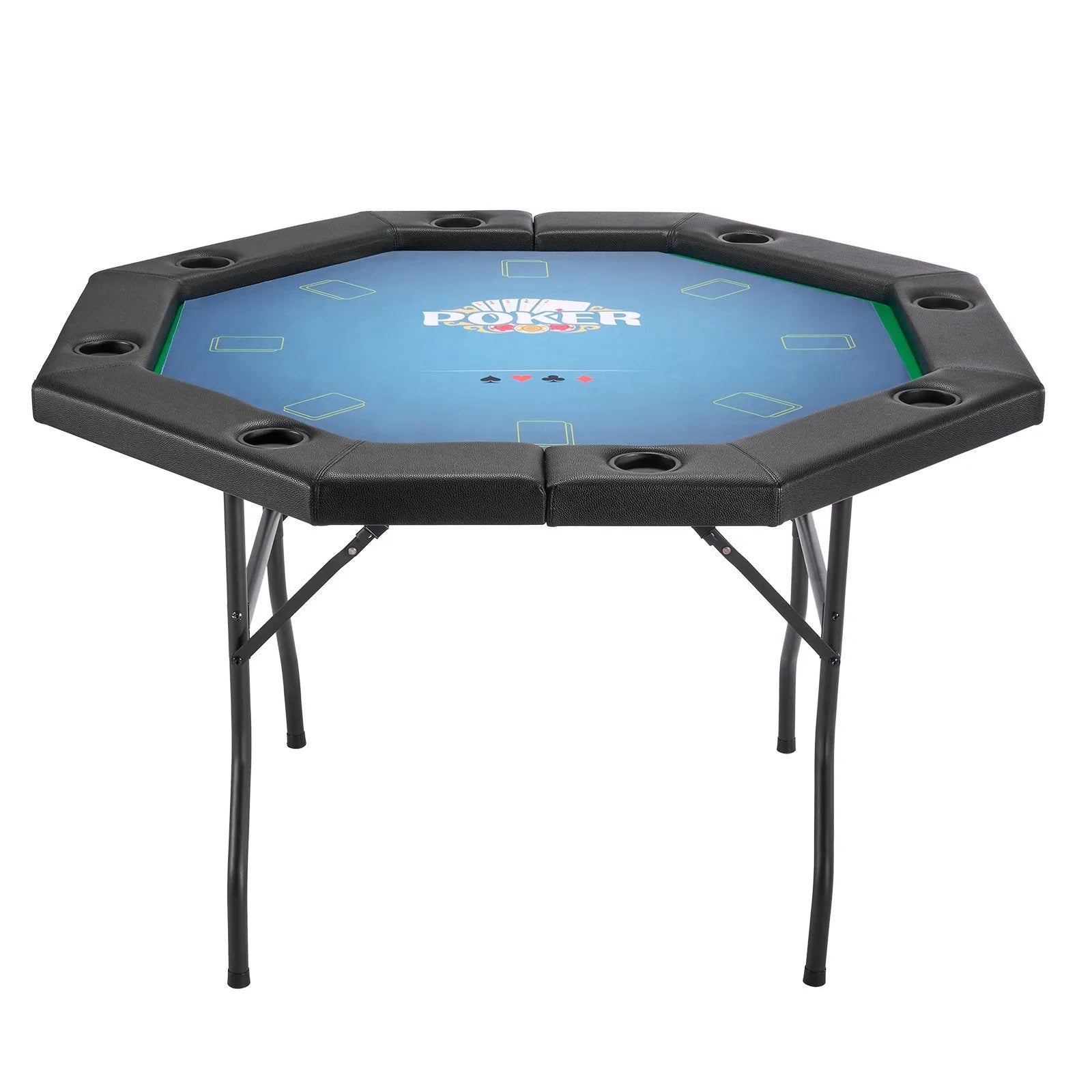 VEVOR salokāms pokera galds 8 spēlētājiem, 1220 mm kazino tipa atpūtas galds ar polsterētām malām un glāžu turētājiem, astoņstūra pārnēsājams spēļu galds ar filca pārklājumu un metāla kājām, piemērots Texas Hold’em un Blackjack spēlei
