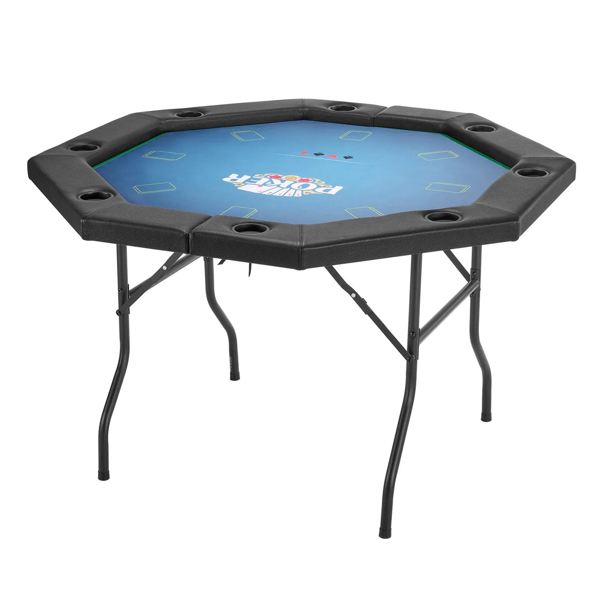 VEVOR salokāms pokera galds 8 spēlētājiem, 1220 mm kazino tipa atpūtas galds ar polsterētām malām un glāžu turētājiem, astoņstūra pārnēsājams spēļu galds ar filca pārklājumu un metāla kājām, piemērots Texas Hold’em un Blackjack spēlei