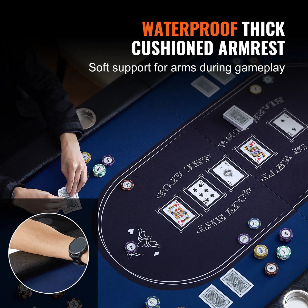 VEVOR salokāms pokera galds 8 spēlētājiem, 1830 mm ovāls kazino tipa galds Blackjack un Texas Hold’em ar polsterētām malām un nerūsējošā tērauda glāžu turētājiem, pārnēsājams kāršu spēļu galds