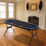VEVOR salokāms pokera galds 8 spēlētājiem, 1830 mm ovāls kazino tipa galds Blackjack un Texas Hold’em ar polsterētām malām un nerūsējošā tērauda glāžu turētājiem, pārnēsājams kāršu spēļu galds