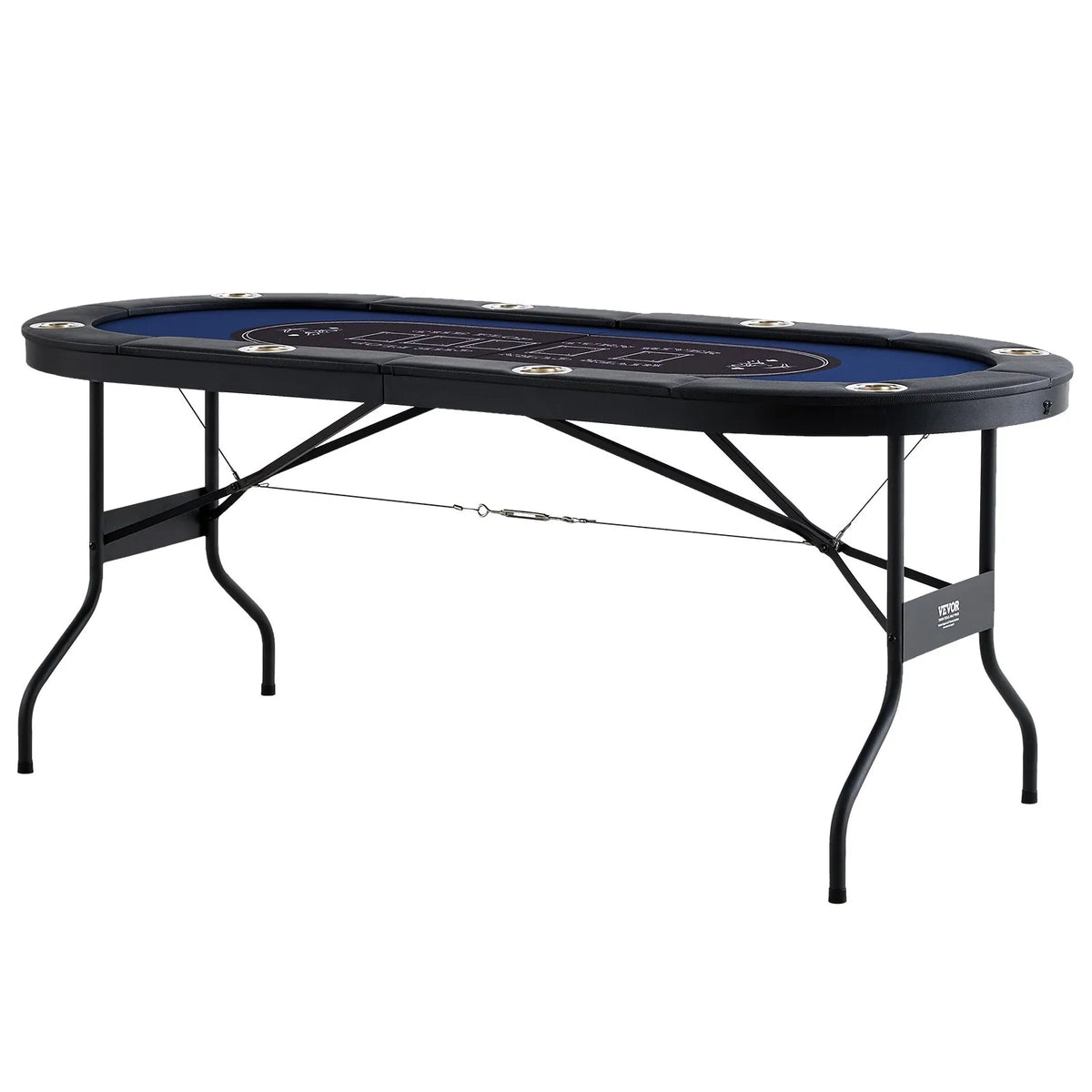 VEVOR salokāms pokera galds 8 spēlētājiem, 1830 mm ovāls kazino tipa galds Blackjack un Texas Hold’em ar polsterētām malām un nerūsējošā tērauda glāžu turētājiem, pārnēsājams kāršu spēļu galds
