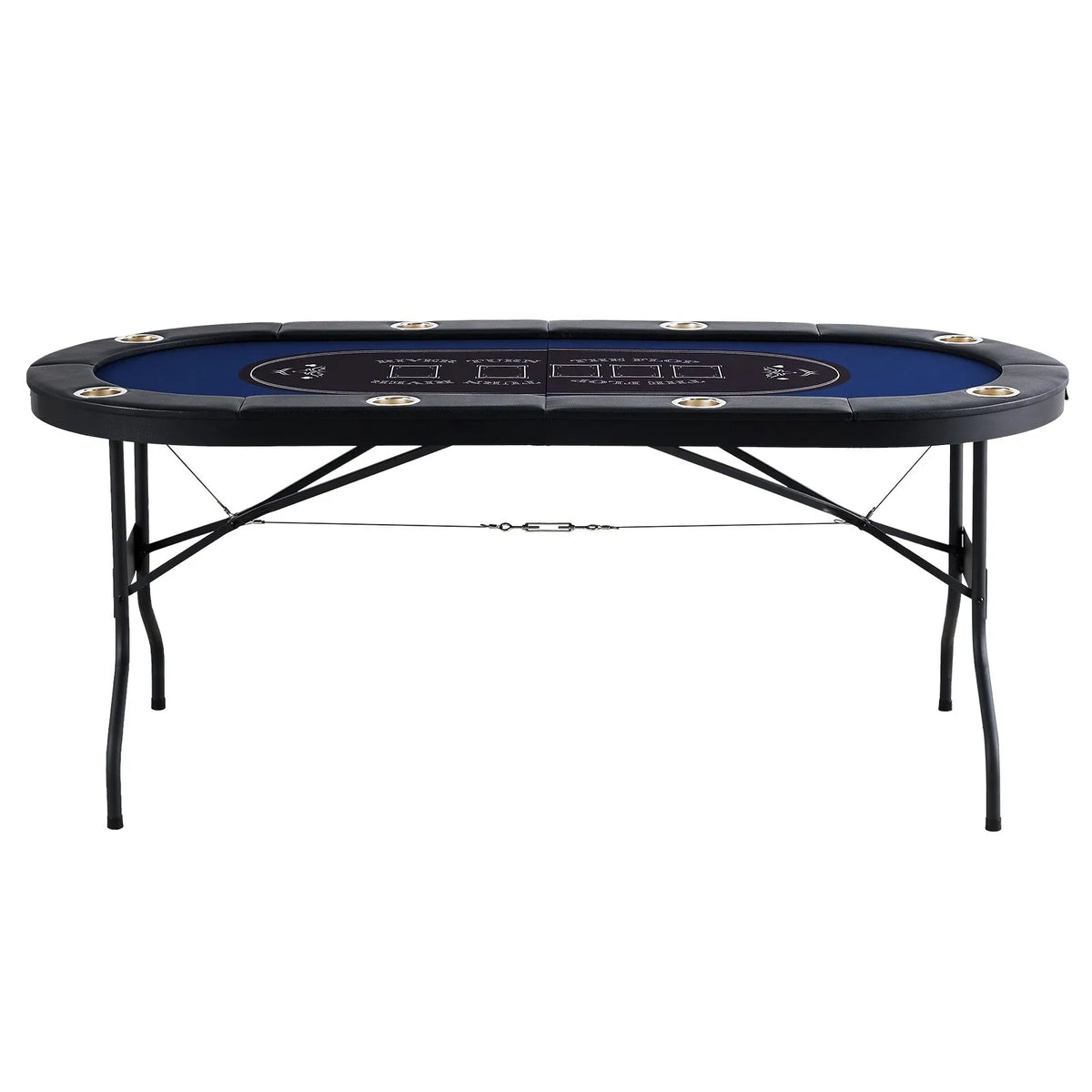 VEVOR salokāms pokera galds 8 spēlētājiem, 1830 mm ovāls kazino tipa galds Blackjack un Texas Hold’em ar polsterētām malām un nerūsējošā tērauda glāžu turētājiem, pārnēsājams kāršu spēļu galds