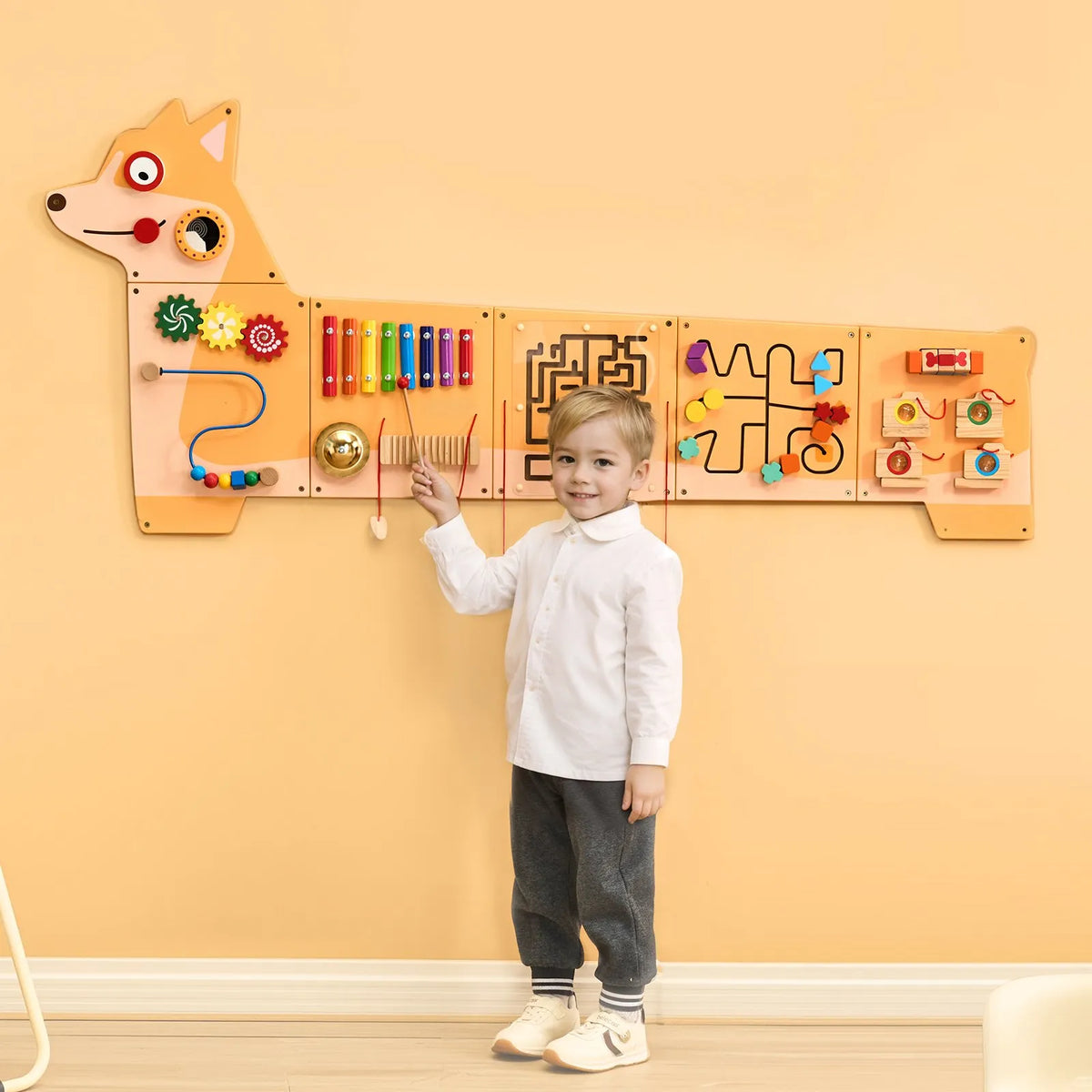 VEVOR Bērnu aktivitāšu sienas panelis “Puppy” ar 12 aktivitātēm, Montessori sensorā siena bērniem 3–12 gadiem, mācību aktivitāšu centrs rotaļu istabai, bērnudārzam un klasei
