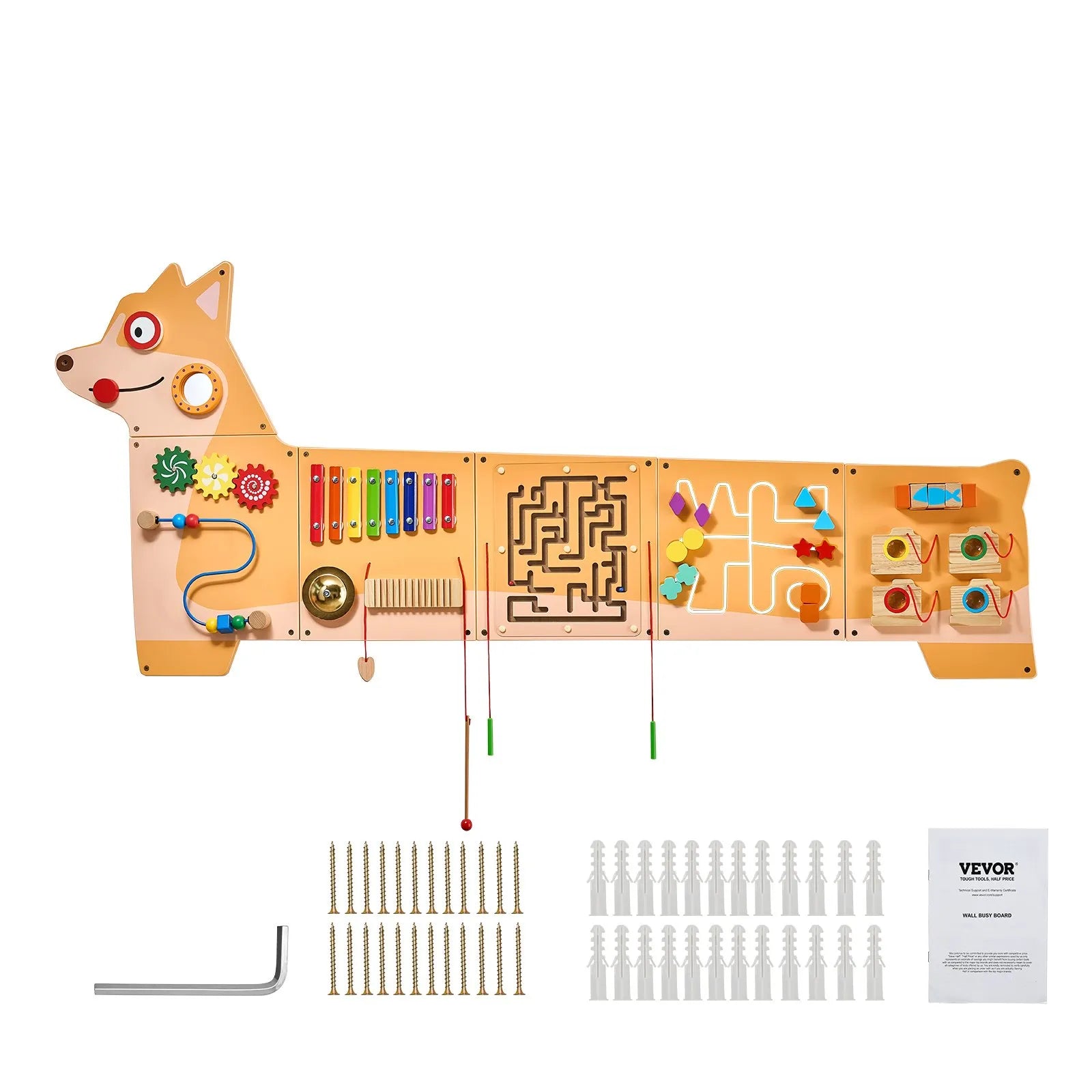 VEVOR Bērnu aktivitāšu sienas panelis “Puppy” ar 12 aktivitātēm, Montessori sensorā siena bērniem 3–12 gadiem, mācību aktivitāšu centrs rotaļu istabai, bērnudārzam un klasei