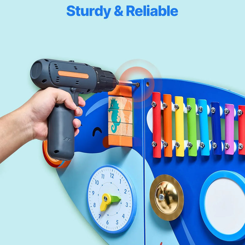 VEVOR Bērnu aktivitāšu sienas panelis “Orca” ar 12 aktivitātēm, Montessori sensorā siena bērniem 3–12 gadiem, mācību aktivitāšu centrs rotaļu istabai, bērnudārzam un klasei