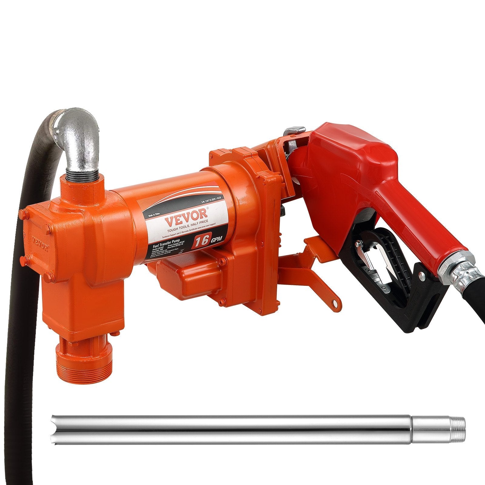 VEVOR degvielas pārsūknēšanas sūknis 12 V DC 60 l/min 0,19 kW ar automātisko pistoli, izplūdes šļūteni un iesūkšanas cauruli benzīnam, dīzeļdegvielai, petrolejai, etanola un metanola maisījumiem un biodīzeļdegvielai