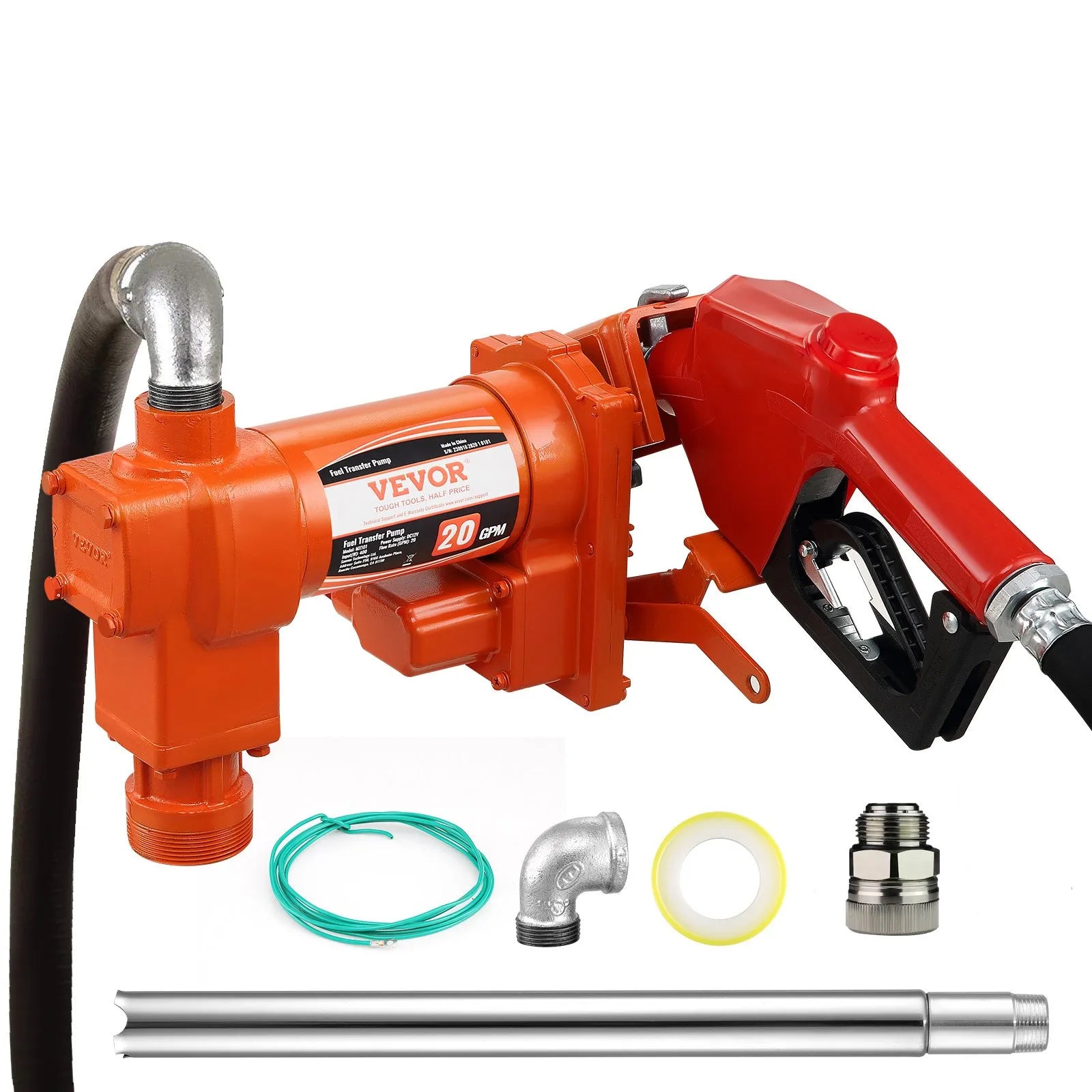 VEVOR degvielas pārsūknēšanas sūknis, 12 V DC, 75,7 l/min, ar automātisku uzgalīti, izplūdes šļūteni un sūkšanas cauruli, degvielas, dīzeļdegvielas, –kerezeņa, etanola, metanola maisījumiem un biodīzeļdegvielai