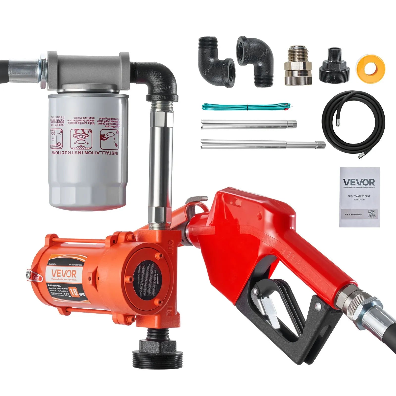 VEVOR degvielas pārsūknēšanas sūknis 12 V DC, 40 L/min, portatīvs dīzeļdegvielas sūkņa komplekts ar automātisku izslēgšanās pistoli, izplūdes šļūteni, pārkaršanas aizsardzību un barošanas kabeli, sprādziendrošs, benzīnam, dīzeļdegvielai un petrolejai