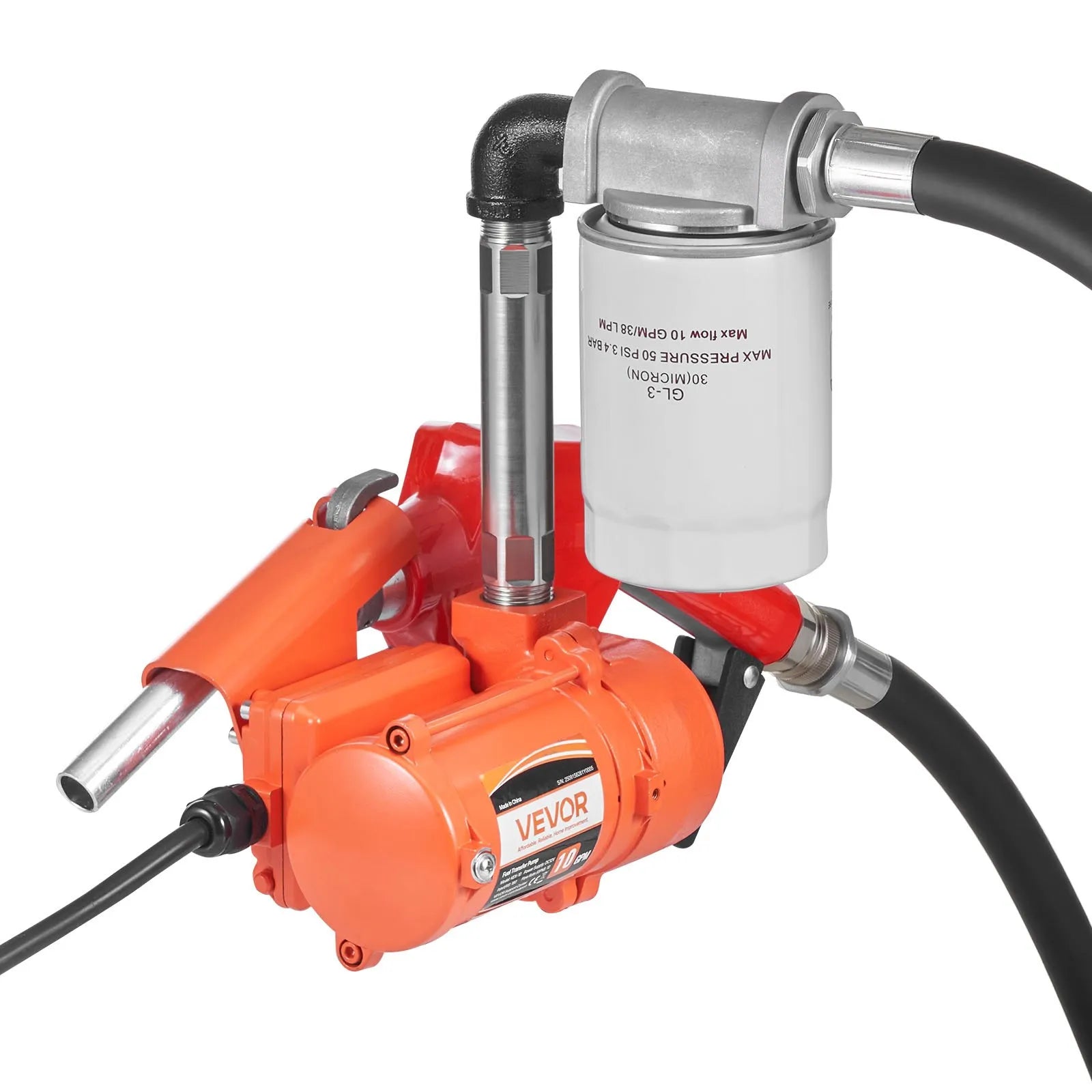 VEVOR degvielas pārsūknēšanas sūknis 12 V DC, 40 L/min, portatīvs dīzeļdegvielas sūkņa komplekts ar automātisku izslēgšanās pistoli, izplūdes šļūteni, pārkaršanas aizsardzību un barošanas kabeli, sprādziendrošs, benzīnam, dīzeļdegvielai un petrolejai