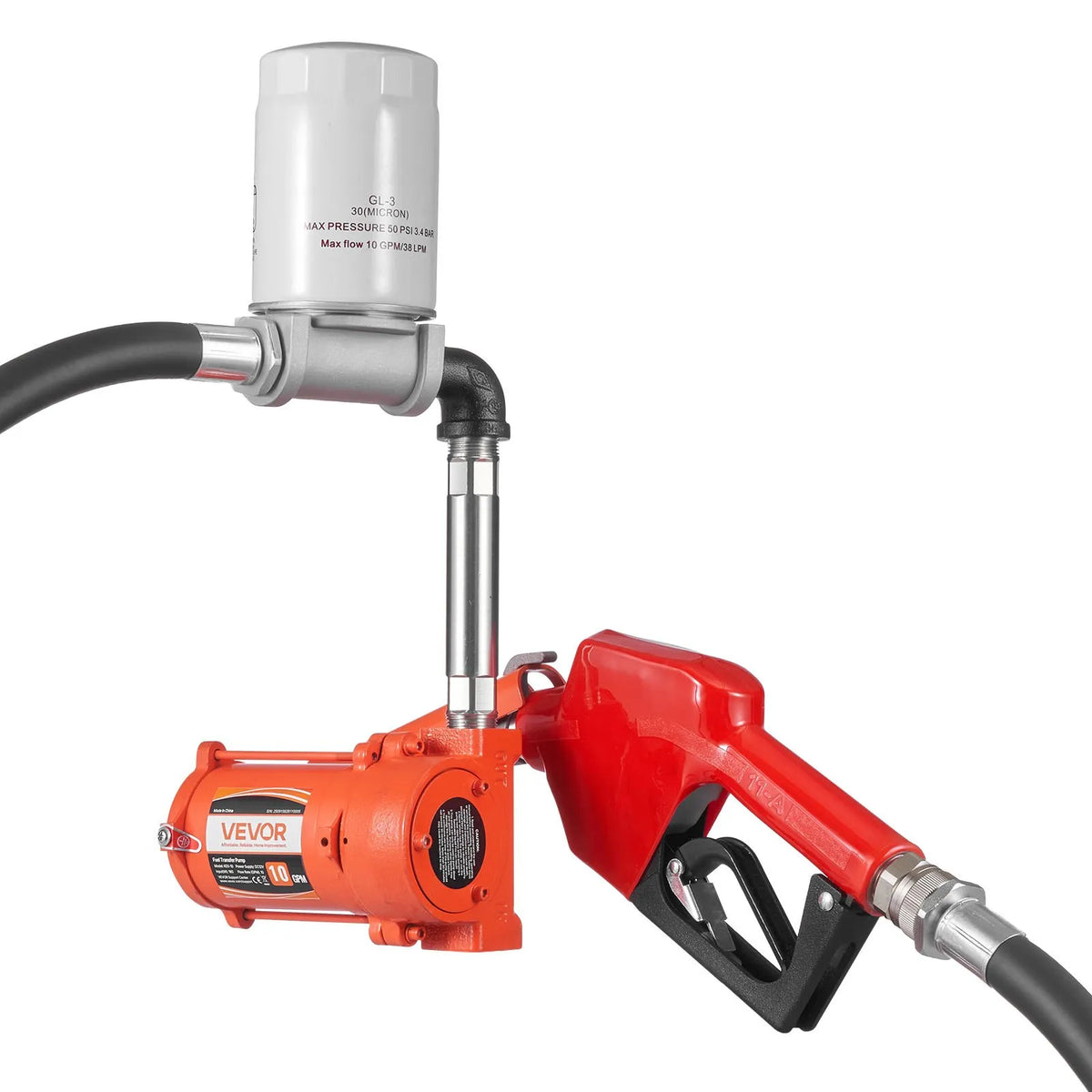 VEVOR degvielas pārsūknēšanas sūknis 12 V DC, 40 L/min, portatīvs dīzeļdegvielas sūkņa komplekts ar automātisku izslēgšanās pistoli, izplūdes šļūteni, pārkaršanas aizsardzību un barošanas kabeli, sprādziendrošs, benzīnam, dīzeļdegvielai un petrolejai