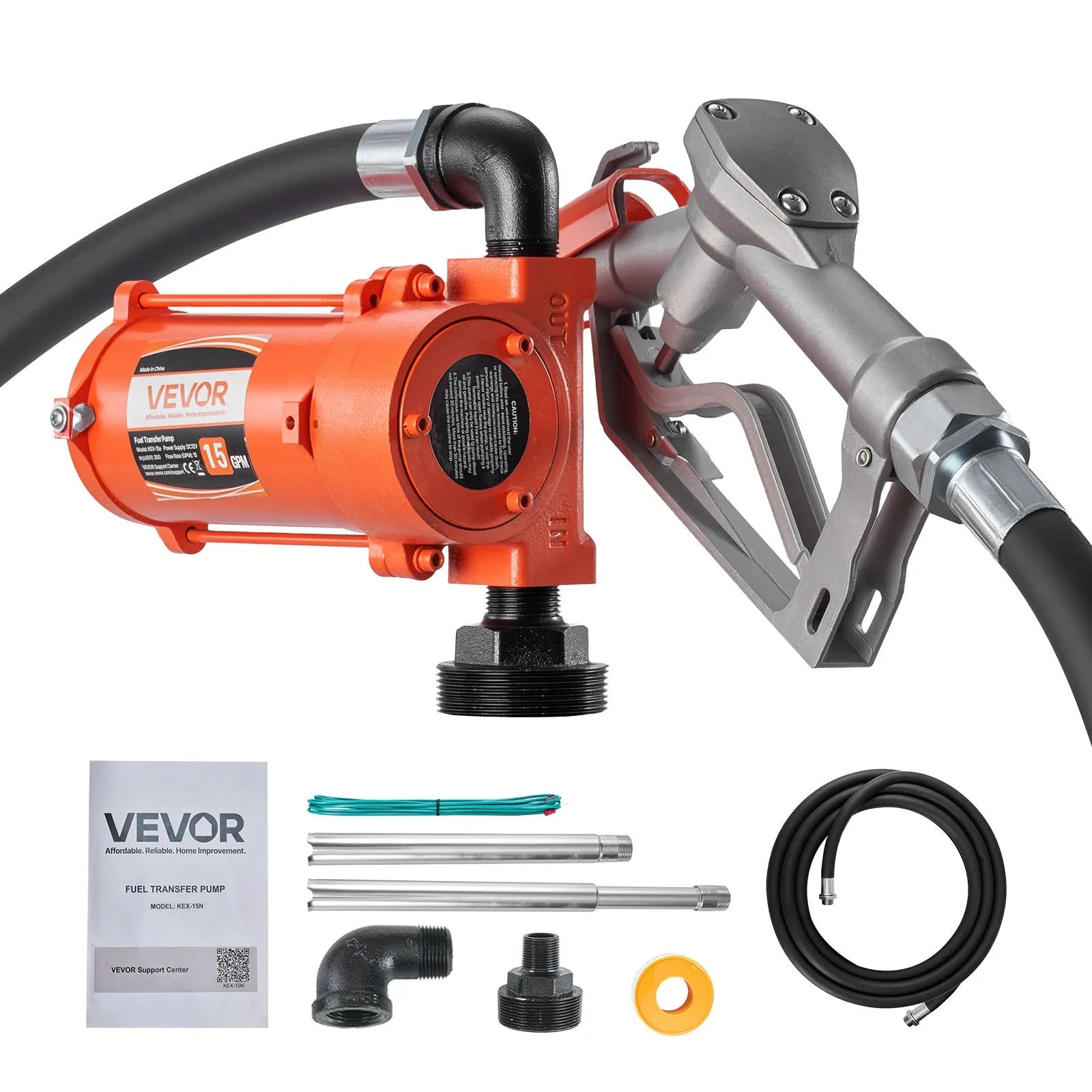VEVOR degvielas pārsūknēšanas sūknis 12 V DC 57 l/min sprādziendrošs ar manuālu pistoli, izplūdes šļūteni un barošanas kabeli benzīnam, dīzeļdegvielai un petrolejai