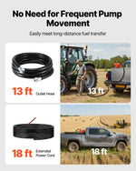 VEVOR degvielas pārsūknēšanas sūknis 12 V DC 61 l/min 186 W ar manuālu degvielas pistoli, izplūdes šļūteni un iesūkšanas cauruli benzīnam, dīzeļdegvielai, petrolejai, etanola–metanola maisījumiem un biodīzeļdegvielai