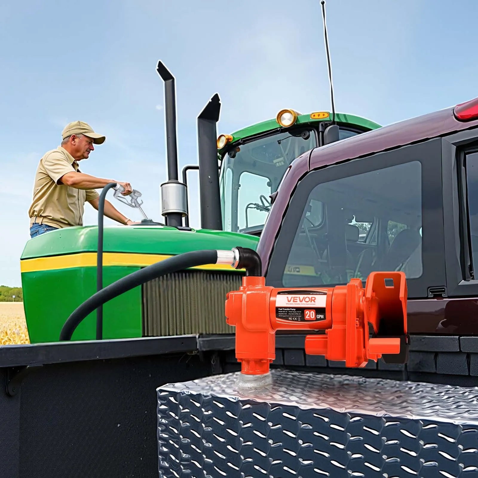 VEVOR degvielas pārsūknēšanas sūknis, 12 V DC, 76 l/min, 186 W, dīzeļdegvielas sūknis ar manuālu uzpildes pistoli, izplūdes šļūteni, sūkšanas cauruli, piemērots benzīnam, dīzeļdegvielai, petrolejai, etanola, metanola maisījumiem, kā arī biodīzeļdegvielai