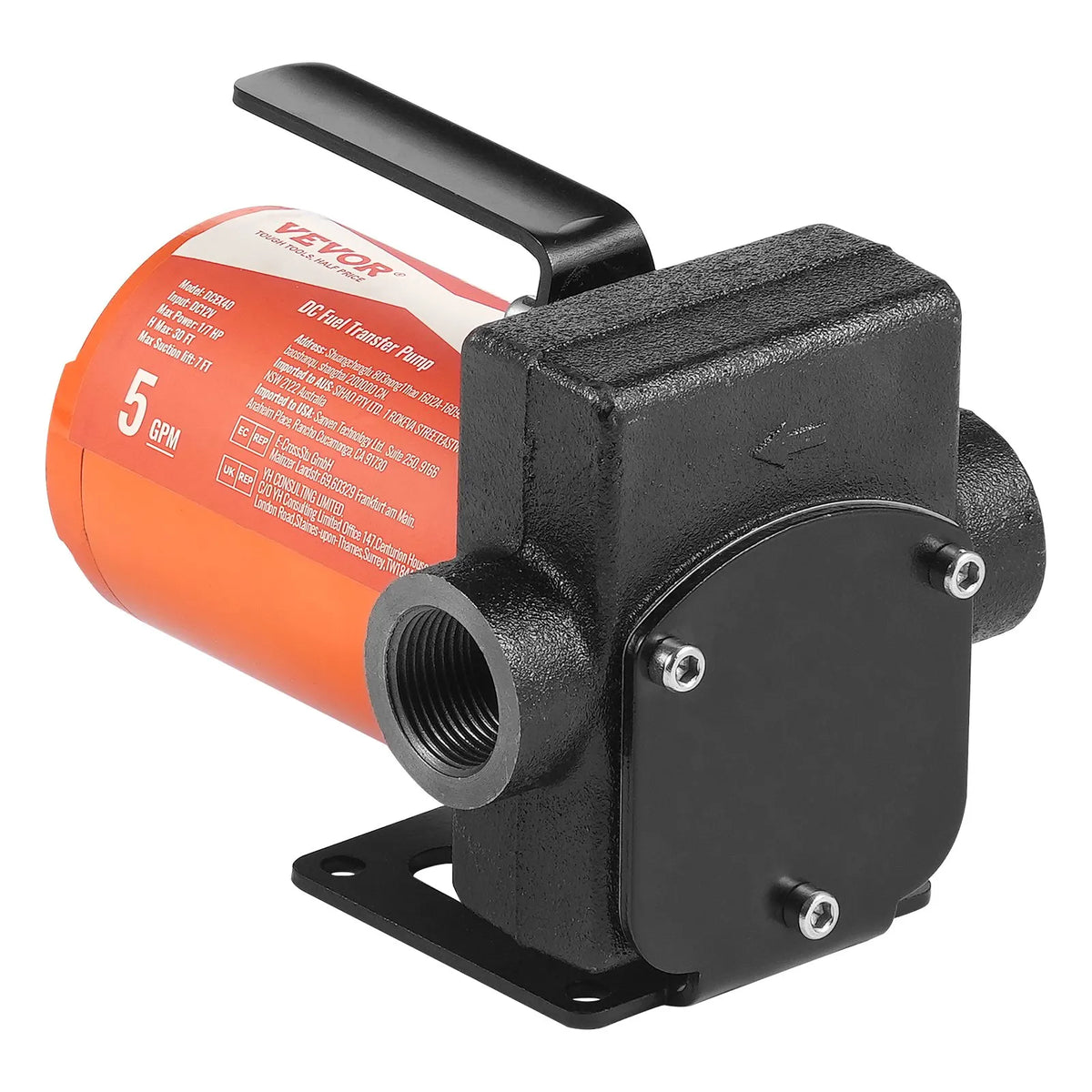 VEVOR degvielas pārsūknēšanas sūknis, 12 V DC, 19 l/min, 75 W, portatīvs elektriskais dīzeļdegvielas sūknis ar automātisku uzpildes pistoli, garu ieplūdes un izplūdes šļūteni benzīnam, dīzeļdegvielai, petrolejai un metanola maisījumiem