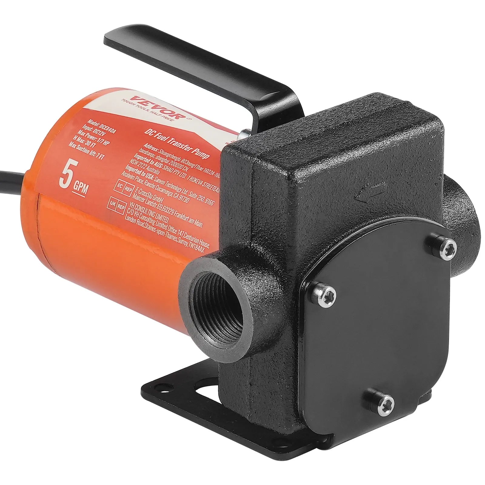 VEVOR degvielas pārsūknēšanas sūknis, 12 V DC, 19 l/min, 75 W, portatīvs elektriskais dīzeļdegvielas sūknis ar automātisku uzpildes pistoli, garu ieplūdes un izplūdes šļūteni benzīnam, dīzeļdegvielai, petrolejai un metanola maisījumiem